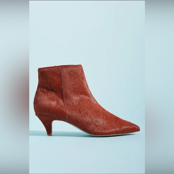 NWOB Anthropologie Calf Hair Pointed Toe Kitten Heel Booties Red Brown Maroon 6 - Picture 2 of 8